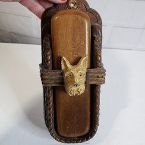 Vintage MCM Syroco Wood Scottie Dog Wall Hanging Brush with Holder RARE